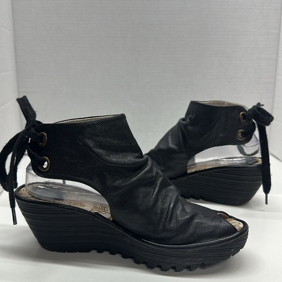 Fly London Yame Sandals Wedged Heeled  Platform Peep Toe Lace Up Black Size 8 - Picture 6 of 9